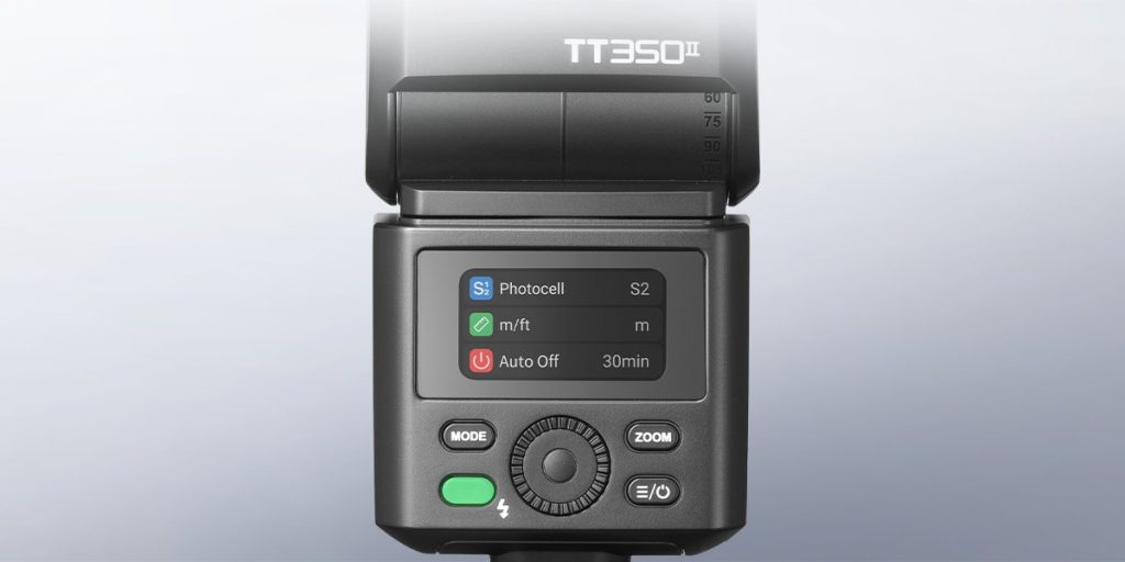 Kolorowy ekran i pokrętło lampy Godox TT350II