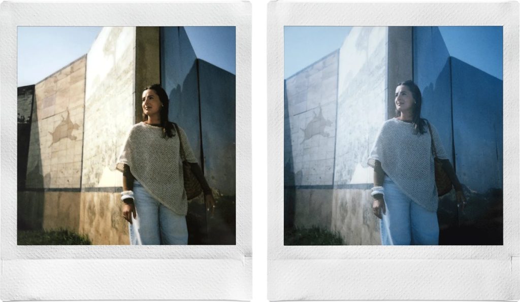 Porównanie odbitek instax SQUARE 2 z filtrem Warm i Cool