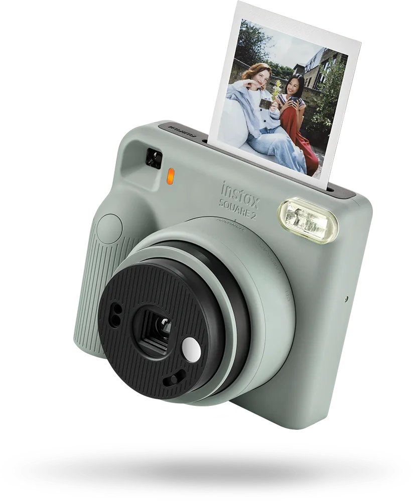 instax SQUARE 2 w kolorze Slate Blue z wysuwającą się odbitką