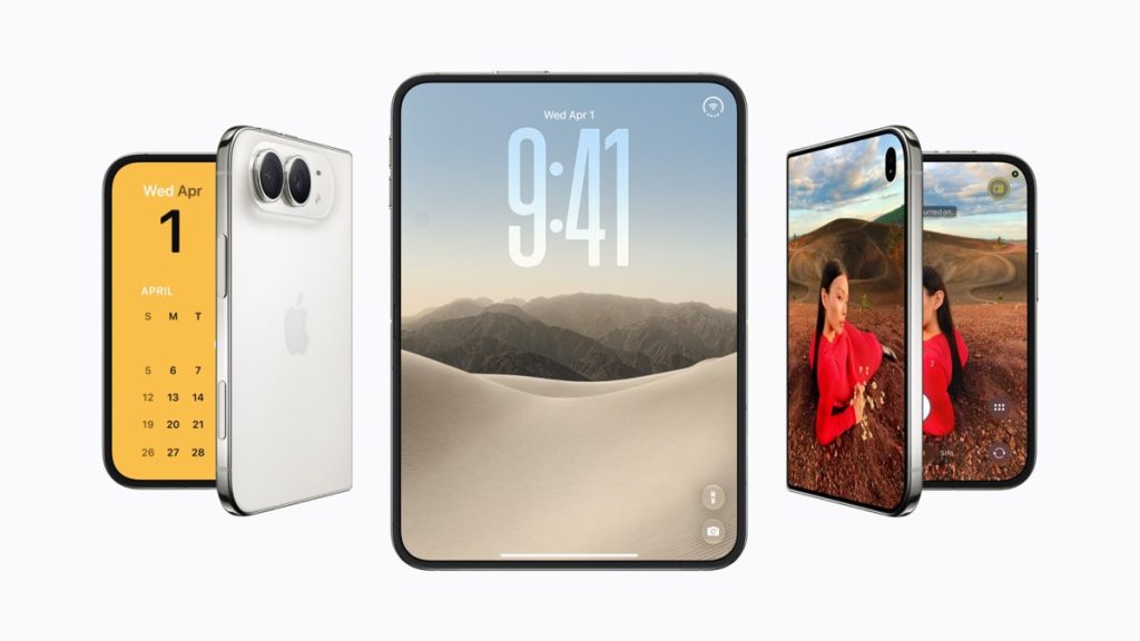 iPhone Duo złożony, otwarty i w trybie aparatu