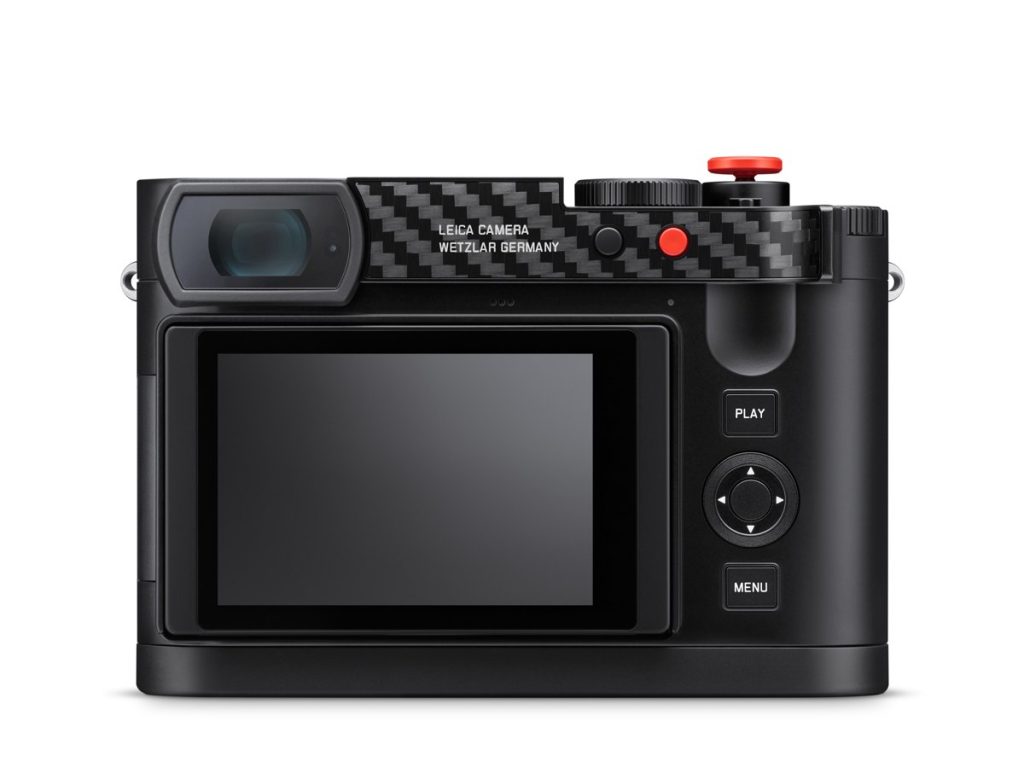 Tył aparatu Leica Q3 43 Formula 1 Edition z ekranem i karbonową podpórką kciuka