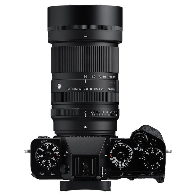 Sigma 50-120 mm F2.8 DC OS na aparacie Fujifilm, widok z góry