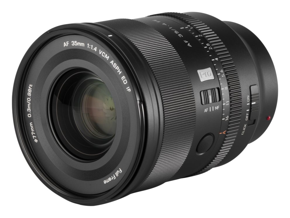 Viltrox AF 35 mm F1.4 Pro z boku – przyciski Fn, AF/MF i przełącznik klików